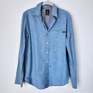 Volcom Blue Casual Button Up Shirt with Long Sleeves Men's Size Small